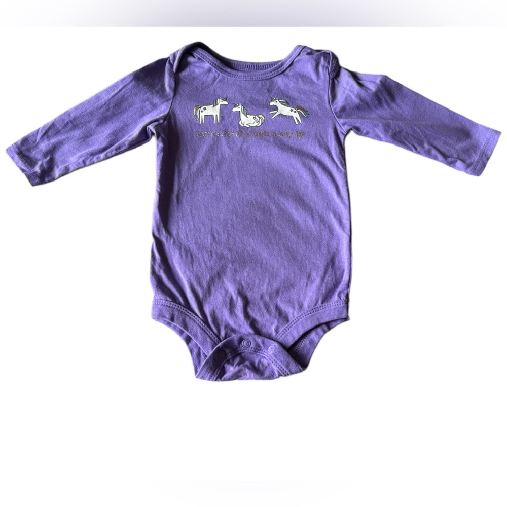 3 FOR $10 GEORGE 3-6m Unicorn “There’s A Bit Of Magic In Everyday” Purple Onesie